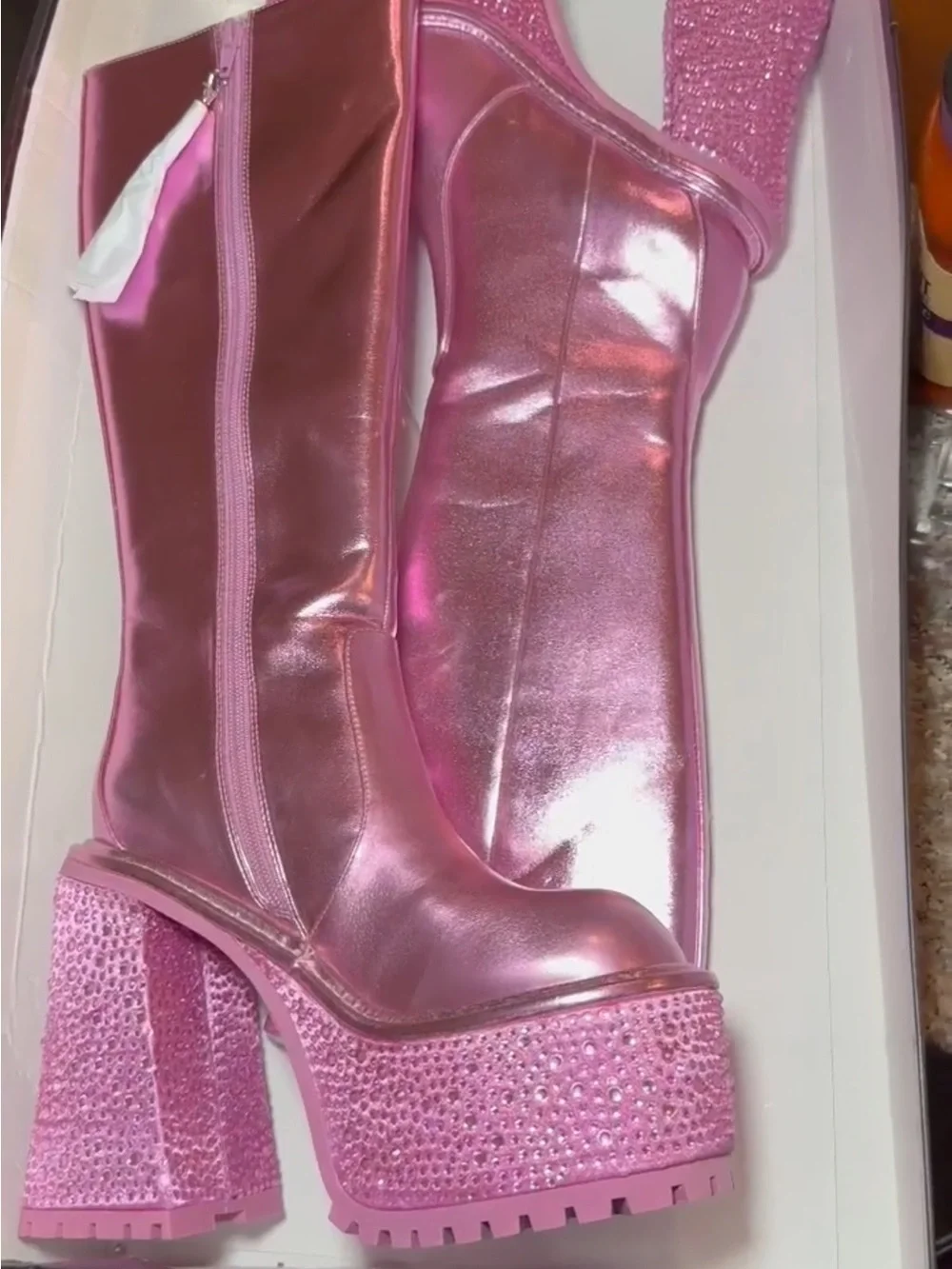 Bratz Rhinestone Pink Platform Knee-High Boots
